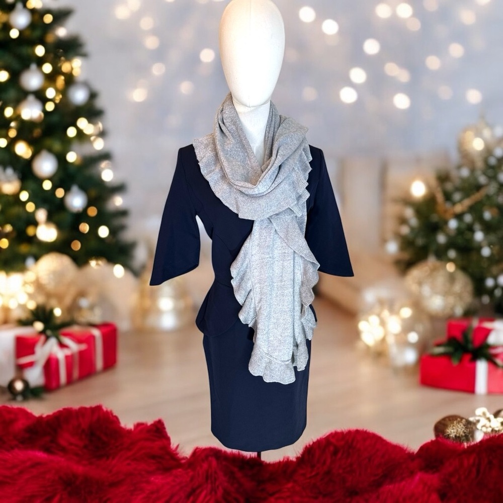 Mudpie NWT silver shimmery oversized ruffled scarf / shawl